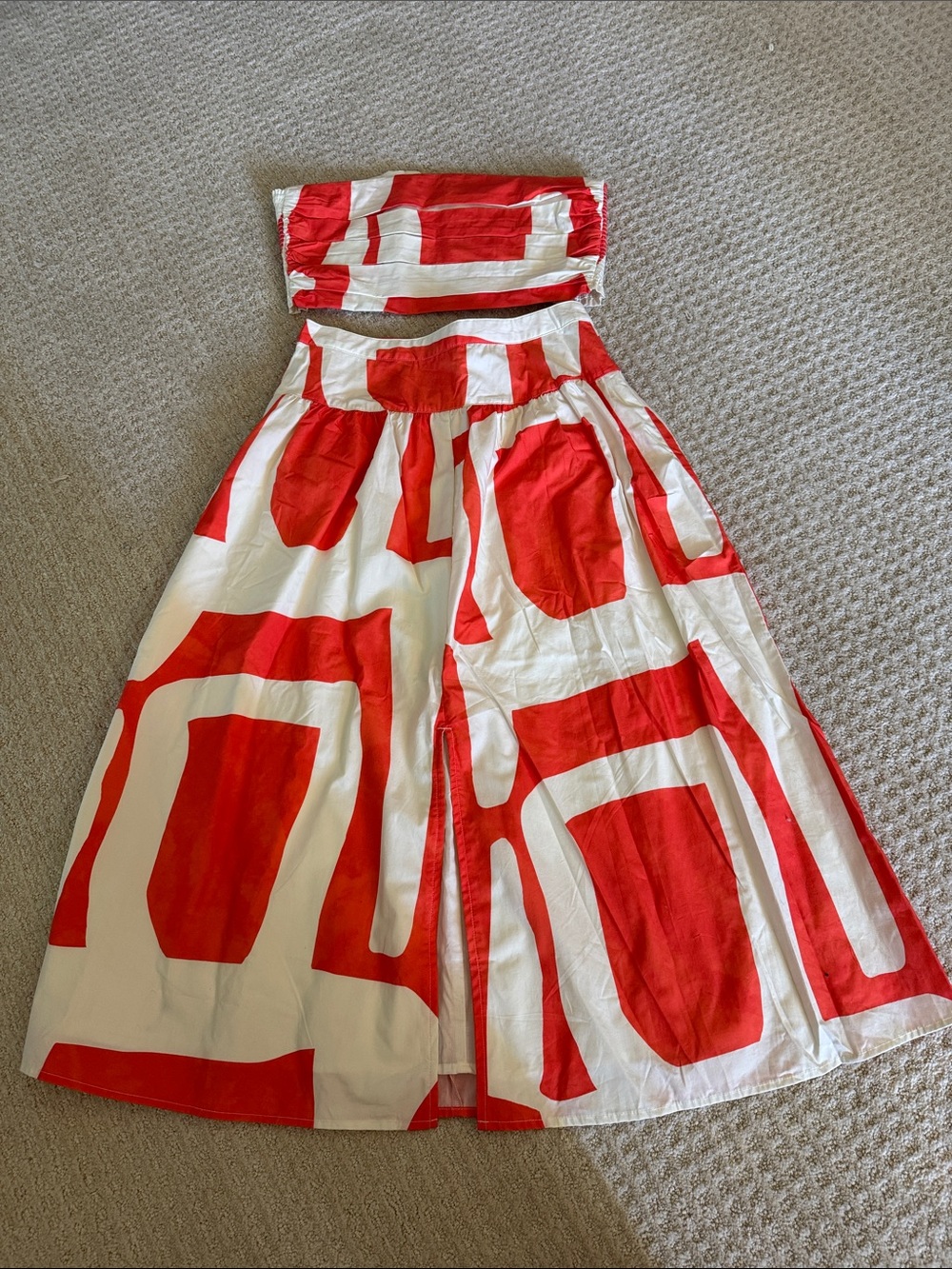 Banana Republic Orange & White Geometric A-Line Skirt and top SET